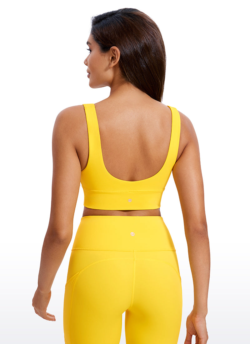 CRZ YOGA Women's Light Support Butterluxe Yoga Bra Longline U back V Neck High Visibility Yellow