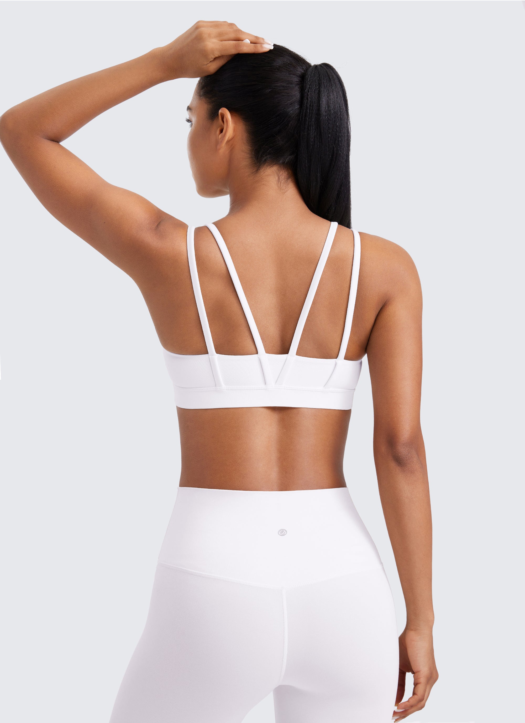 CRZ YOGA Women's Yoga Molded Cup Butterluxe Strappy Bra V Neck White