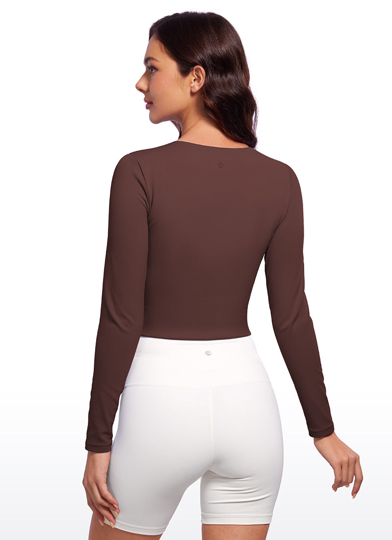 CRZ YOGA Women's Yoga Casual Tight Fit Butterluxe Cropped Long Sleeves Taupe